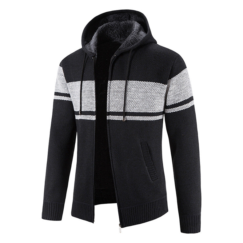 Herren Strickjacke mit Kapuze und strukturiertem Design EB