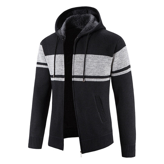 Herren Strickjacke mit Kapuze und strukturiertem Design EB