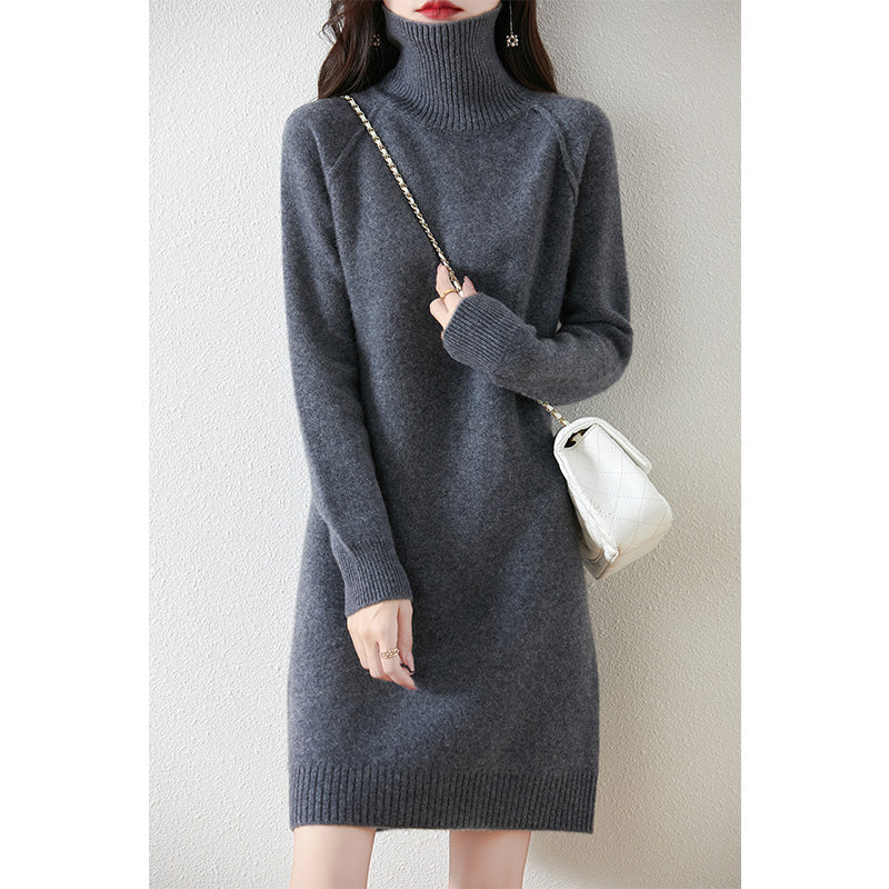 Damen Strickkleid mit hohem Kragen und schmalem Schnitt EB
