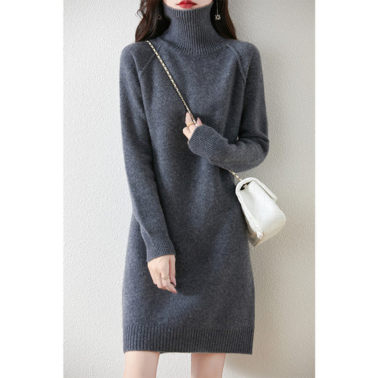 Damen Strickkleid mit hohem Kragen und schmalem Schnitt EB