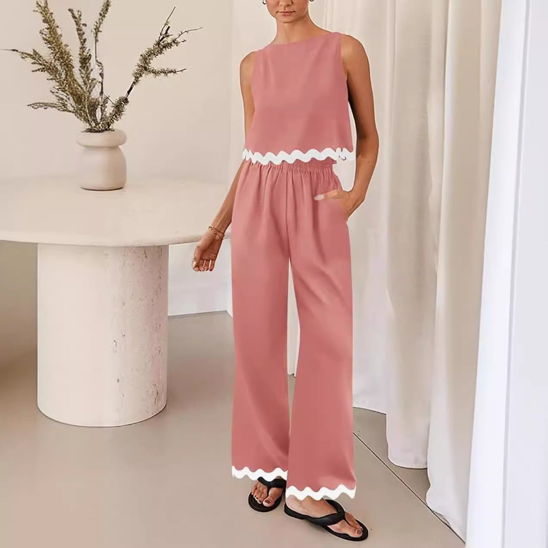 Damen elegantes Lounge-Set mit weitem Schnitt und dekorativen Wellenabschlüssen EB