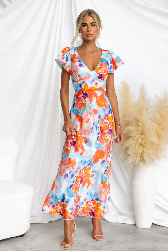 Damen Maxi-Kleid mit floralem Design und fließender Silhouette EB