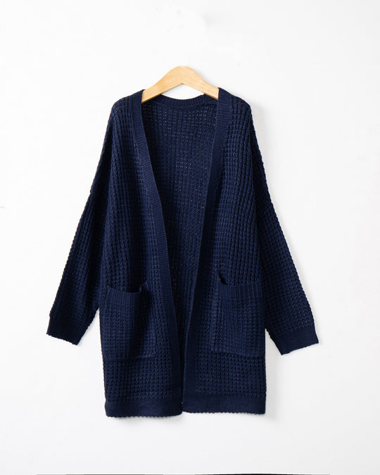 Damen lässiger Strickcardigan mit Taschen und offenem Schnitt EB