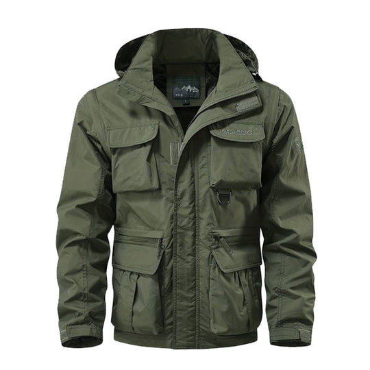 Herren nan multifunktionale Fieldjacke mit Kapuze und verstärkten Mehrfachtaschen wasserabweisendem Obermaterial und verstellbarem Saum EB