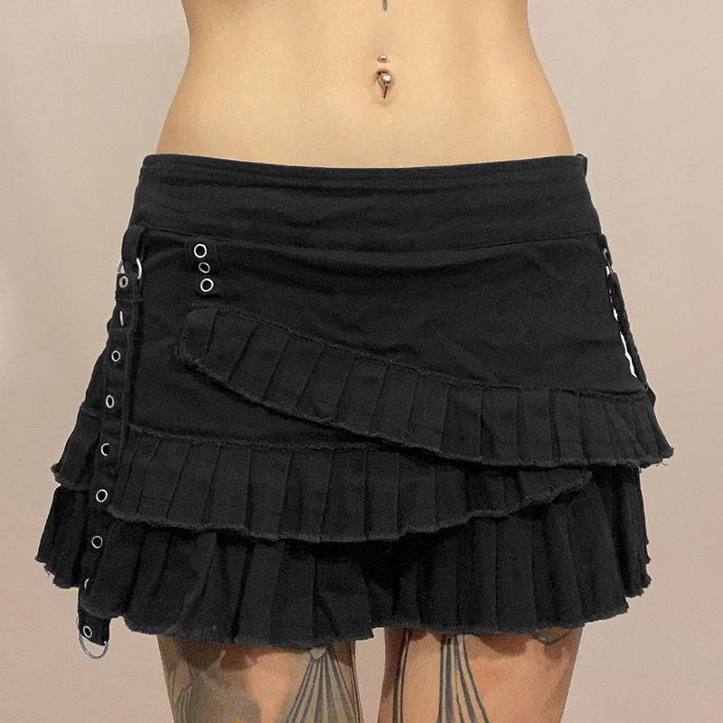 Damen Rüschenrock im lässigen schwarzen Design mit asymmetrischem Schnitt EB