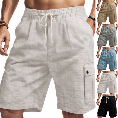 Herren nan utilitarische Cargo-Shorts mit Elastikbund, Tunnelzug und aufgesetzten Klappentaschen EB
