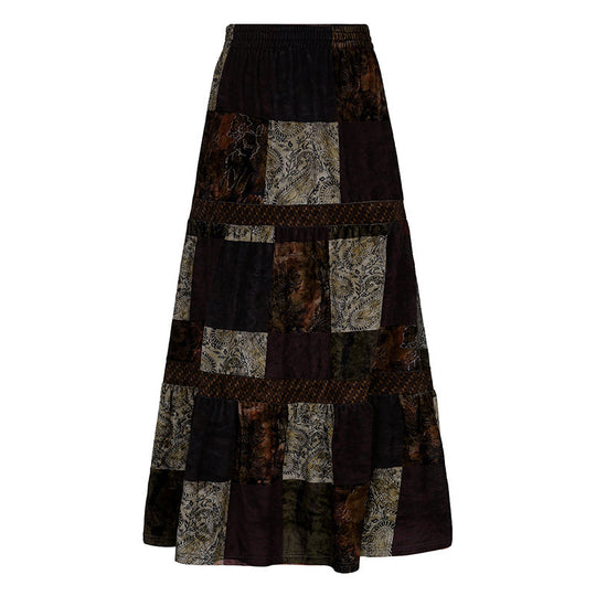 Damen Maxirock mit floralen Patchwork-Mustern und voluminösem Saum EB