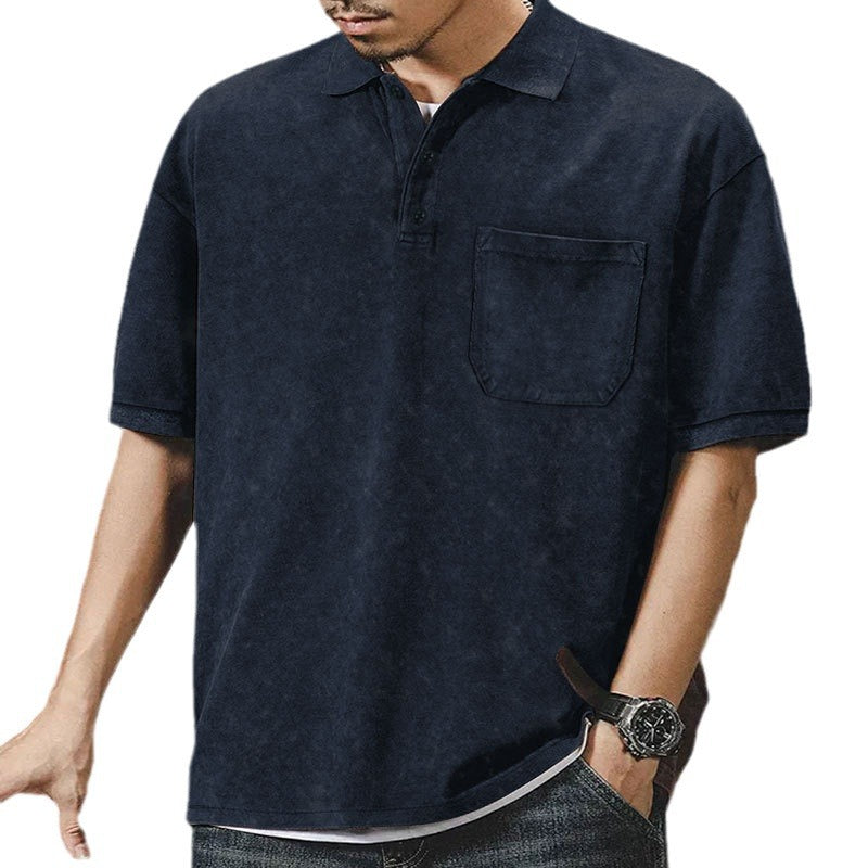Herren nan locker geschnittenes Baumwoll-Poloshirt mit aufgesetzter Brusttasche und kurzer Knopfleiste EB