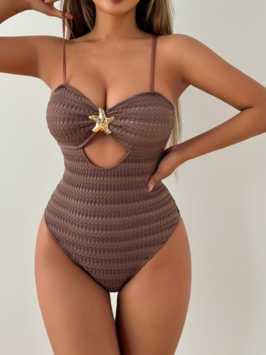 Damen Einteiliger Badeanzug mit modischem Cut-Out und verspieltem Sternen-Detail EB