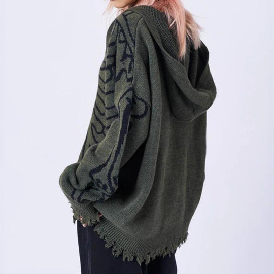 Damen Großer Kapuzenpulli mit auffälligem Grafikumhang und unkonventionellem Schnitt EB