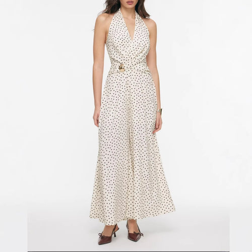 Damen eleganter Jumpsuit mit tiefem Ausschnitt und schwingendem Bein EB