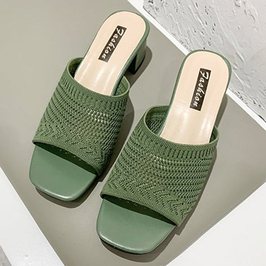 Damen Wedge-Pantoletten mit stilvollem Netzdesign und komfortablem Blockabsatz EB