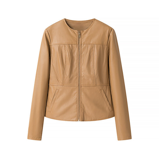Damen modische Kunstlederjacke mit strukturierter Oberfläche und praktischen Taschen EB