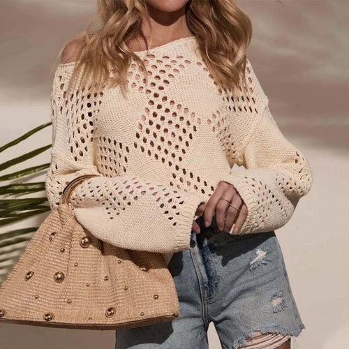 Damen offener Strickpullover mit luftiger Maschenstruktur EB