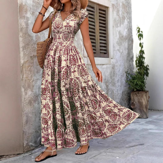 Damen Maxikleid mit eleganter V-Form und fliessendem Rock EB