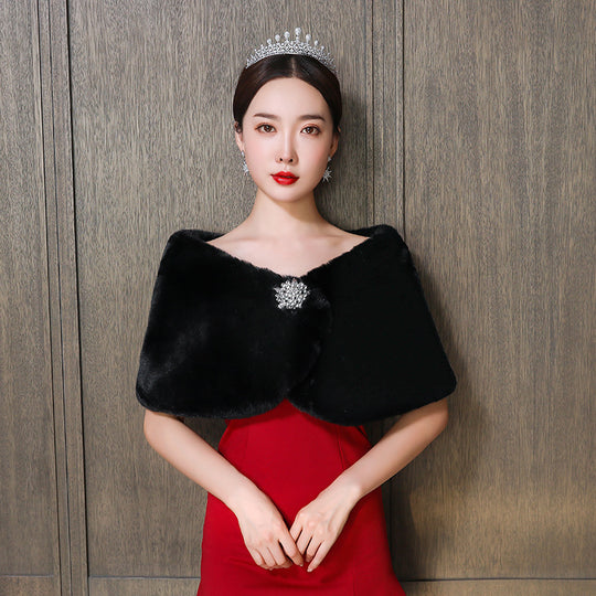 Damen eleganter und luxuriöser Umhang aus Kunstpelz EB