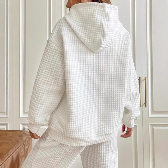 Damen lässiger Hoodie mit strukturierter Oberfläche und praktischer Kängurutasche EB