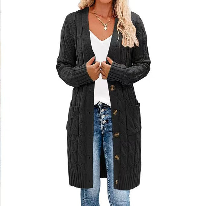 Damen Grobstrick-Cardigan mit Taschen und durchgehendem Knopfverschluss EB