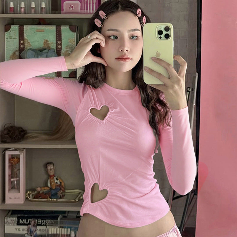 Damen Crop-Top mit herzförmigen Cut-outs und modischem Raffungselement EB