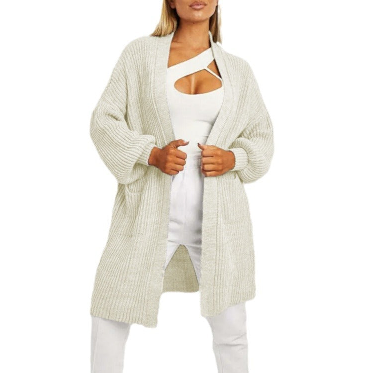 Damen Grobstrick-Cardigan mit weitem Schnitt und praktischen Taschen EB
