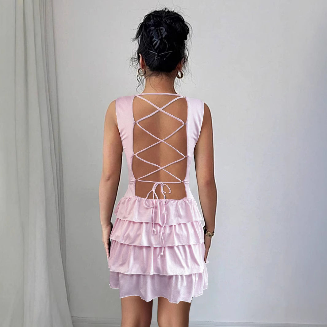 Damen Sommerliches Rüschenkleid mit figurbetontem Oberteil und schwingendem Saum EB