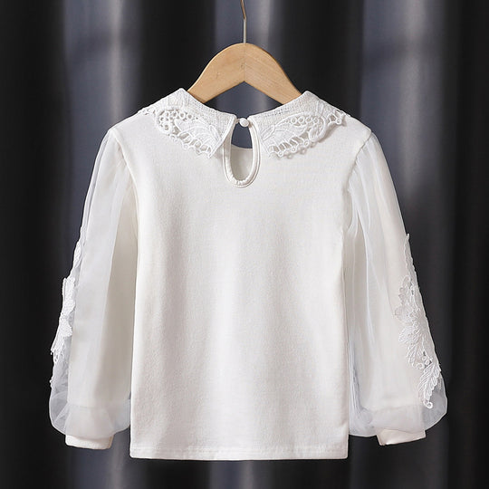 Mädchen modische Bluse mit eleganten Tüllärmeln und kunstvoller Spitzenverzierung EB