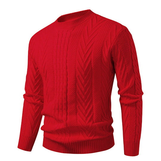 Herren Grobstrickpullover mit Zopfmuster und Rundhalsausschnitt EB