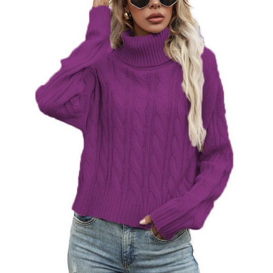 Damen Rollkragenpullover mit strukturiertem Zopfmuster und lässigem Schnitt EB