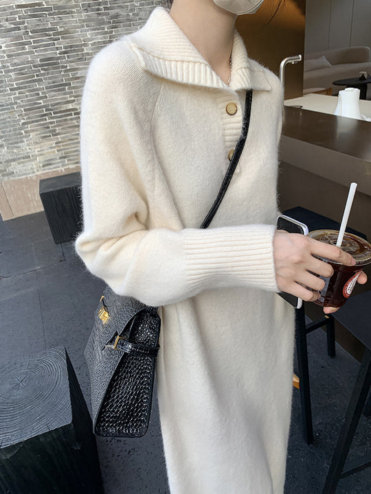 Damen Modischer Strickmantel mit Knopfdetails und elegantem Kragen EB