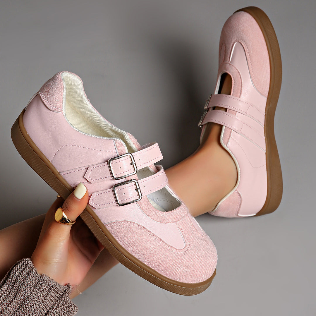 Damen  Retro-inspirierte Mary-Jane-Sneaker mit doppeltem Schnallenriemen und ergonomischer Gummisohle EB