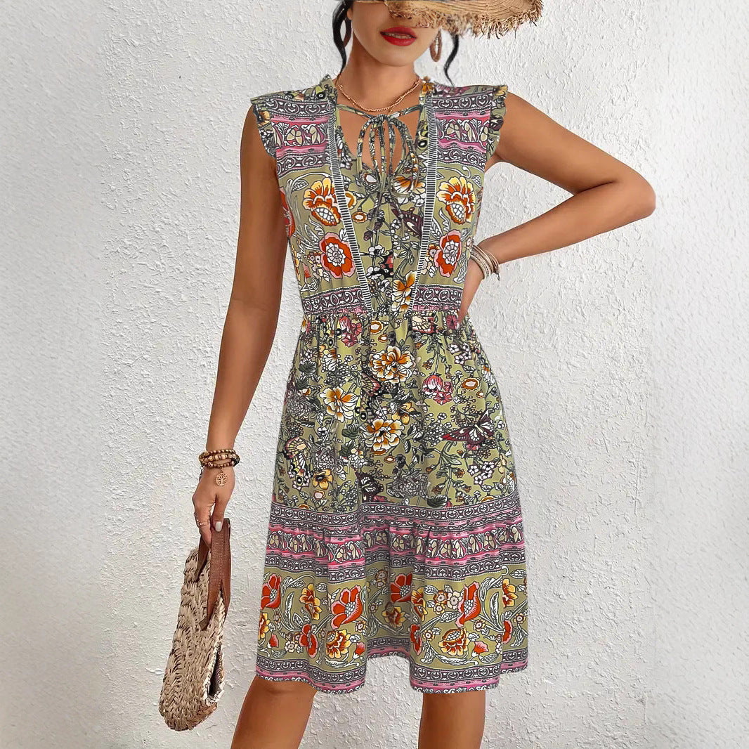 Damen Sommerliches Midikleid mit verspieltem Blumenmuster und lässigem Schnitt EB