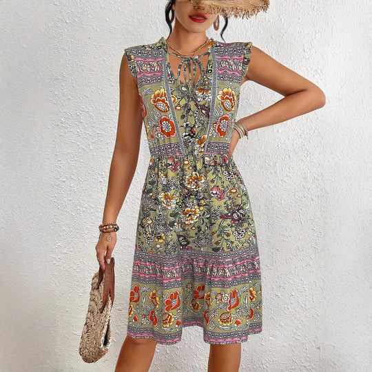 Damen Sommerliches Midikleid mit verspieltem Blumenmuster und lässigem Schnitt EB