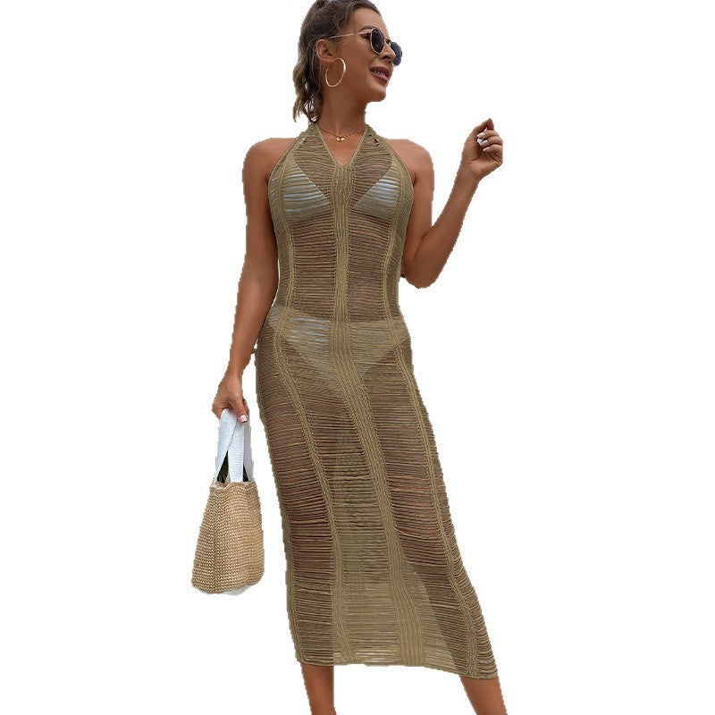 Damen elegantes Netzkleid mit tiefem V-Ausschnitt und figurbetonter Silhouette EB