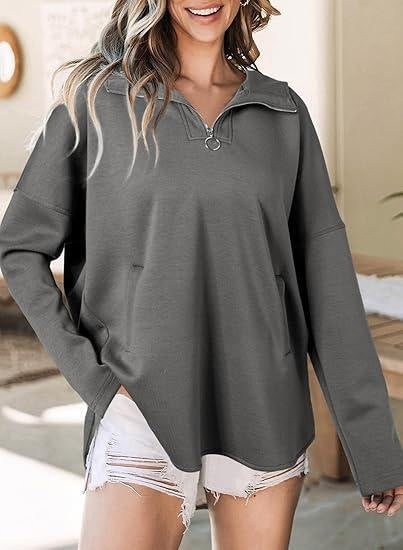 Damen lässiger Sweatshirt mit Reißverschluss EB