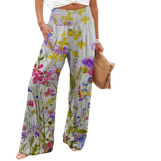 Damen Weite Sommerhose mit floralen Designs und elastischem Bund EB