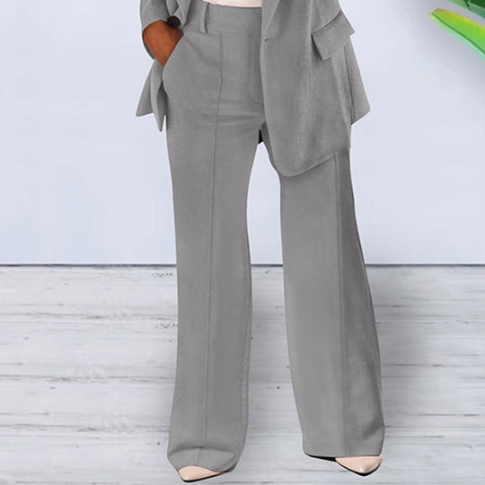 Damen nan bürotaugendes Hosenanzug Set mit weiter Hose und tailliertem Blazer EB
