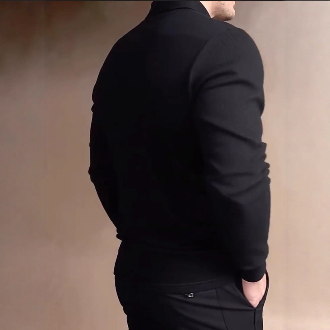 Herren nan tailliertes Waffelstrick-Poloshirt mit klassischem Polokragen EB