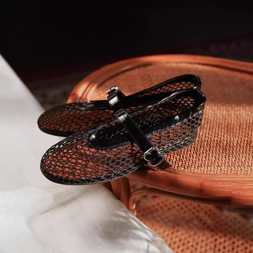 Damen Ballerinas mit elegantem Netzdesign und modischem Riemen EB