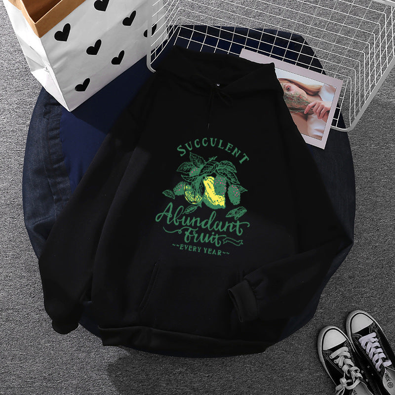 Damen nan Kapuzenpullover im Relaxed-Fit mit botanischer Frucht-Illustration und Kängurutasche EB