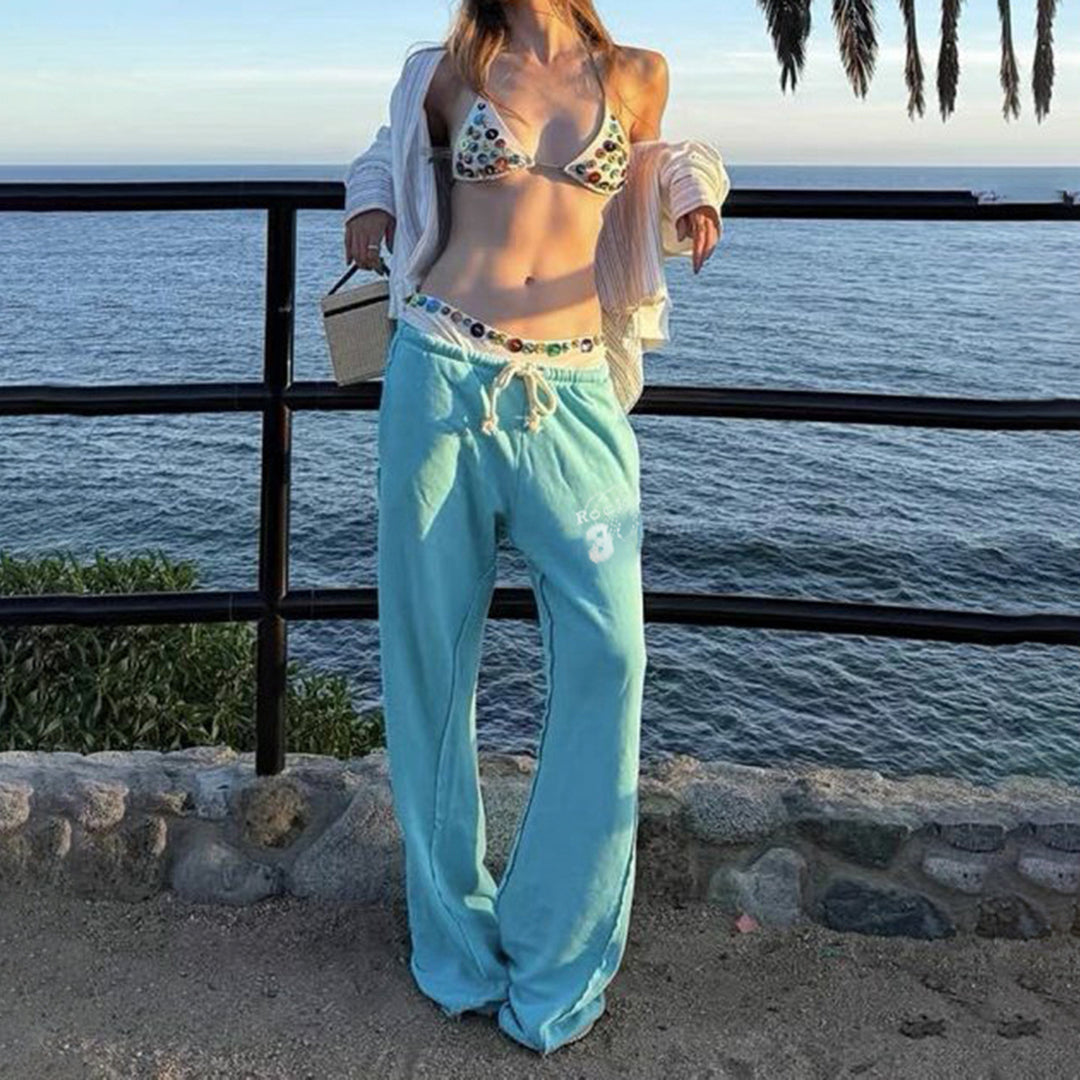 Damen nan ausgestellte Sweatpants mit extra weitem Schlag, elastischem Bund und Kordelzug EB