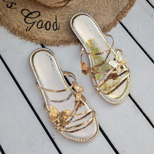 Damen Bunte Riemensandalen mit filigranem Schmetterlingsdesign EB