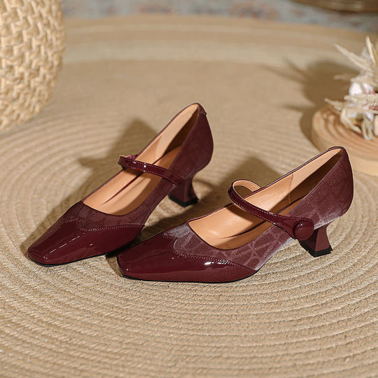 Damen elegante Mary Jane Pumps mit komfortablem Blockabsatz und verstellbarem Riemen EB