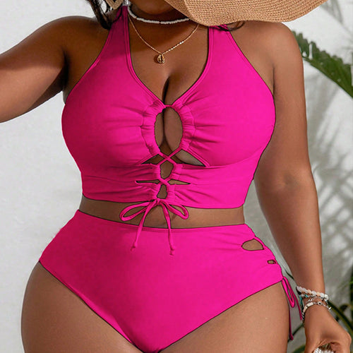 Damen Bikini-Set mit verspieltem Schnürdesign und hoch tailliertem Höschen EB
