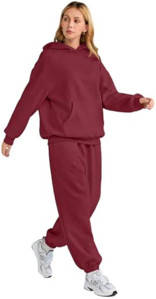 Damen Lässiges Hoodie-Jogging-Set aus French Terry mit Oversize-Kapuzenpullover und hochgeschnittener Jogginghose EB