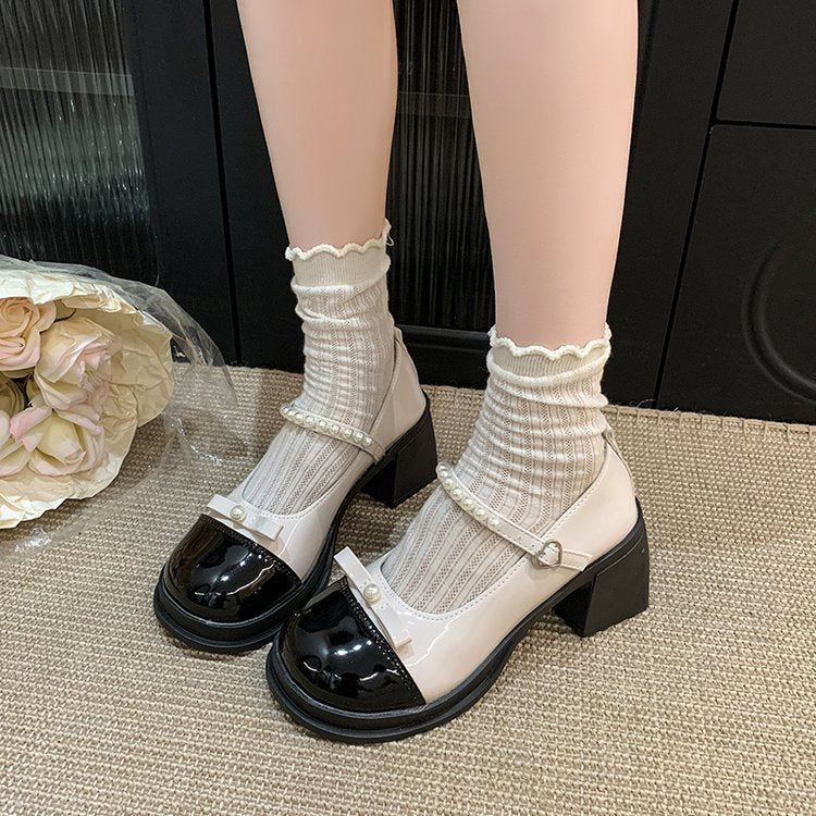 Damen elegante Mary Jane Pumps mit Perlenschmuck EB