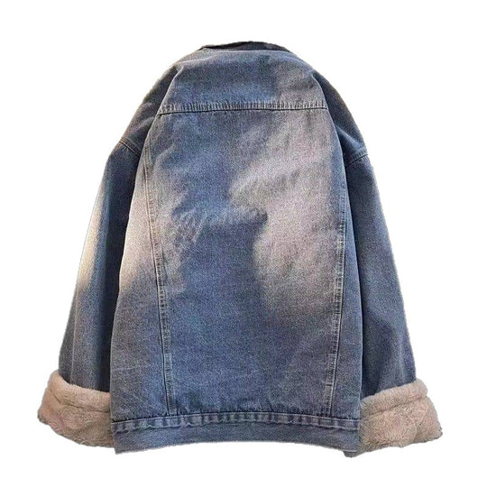 Damen oversized Jeansjacke mit Innenfutter aus Teddyfell EB