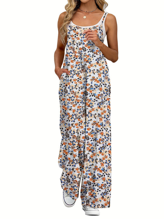 Damen Lässiger Jumpsuit mit floralen Mustern und praktischen Taschen EB