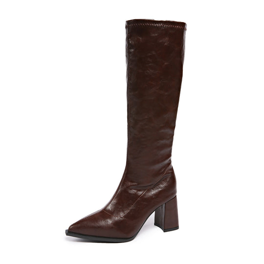 Damen hochmodische Stiefel mit blockiertem Absatz und spitzem Zehenbereich EB