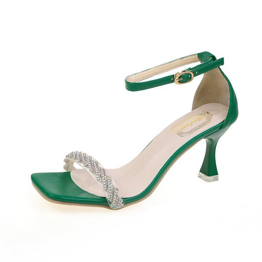 Damen elegante Ankle Strap Sandalen mit funkelndem Riemen EB