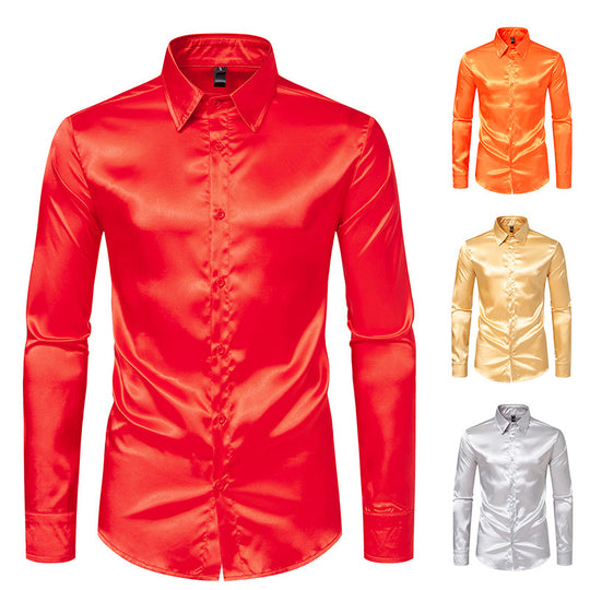 Herren Elegantes Satin-Hemd mit modernem Kragen und feiner Textur EB